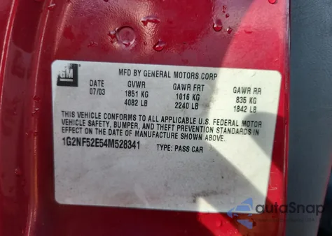 2004 Pontiac Grand Am Se1 z USA, uszkodzony, nr VIN 1G2NF52E54M528341